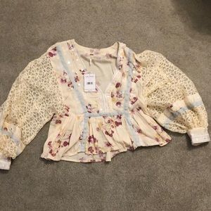 Free People Boogie All Night Lace Sleeve Blouse (never worn)